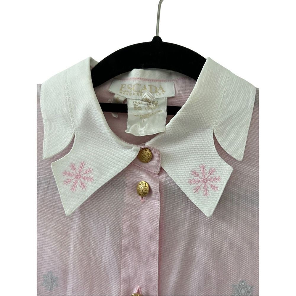 Vintage Escada Embroidered Snowflake Cotton Button-Up Blouse Pink Women’s Size 3 - Picture 3 of 8